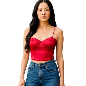 JASON WU RED SATIN CORSET BUSTIER ADJUSTABLE STRAPS CROPPED TOP M